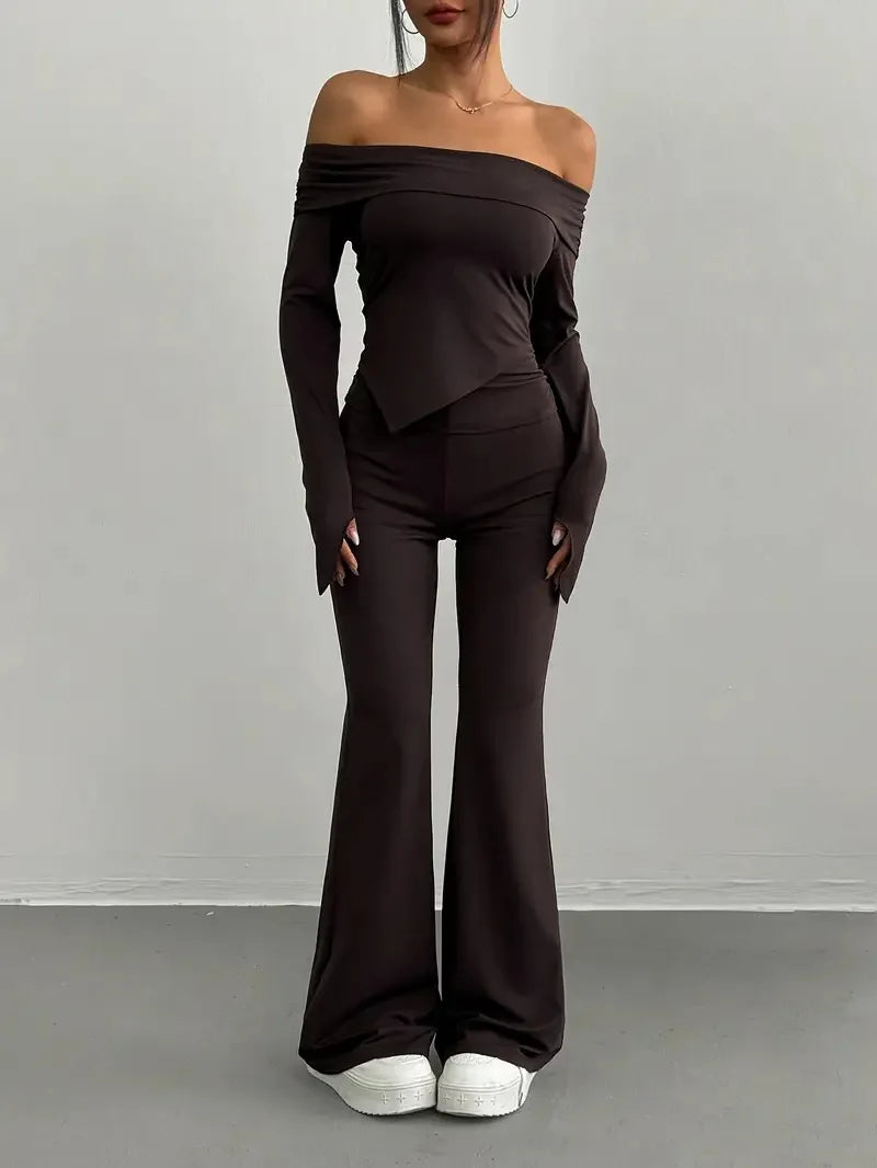 Women's Fashion Solid Set Casual Long Sleeve Top Two-piece Set New Spring Autumn Elegant Holiday Party Two Piece Outfits Woman