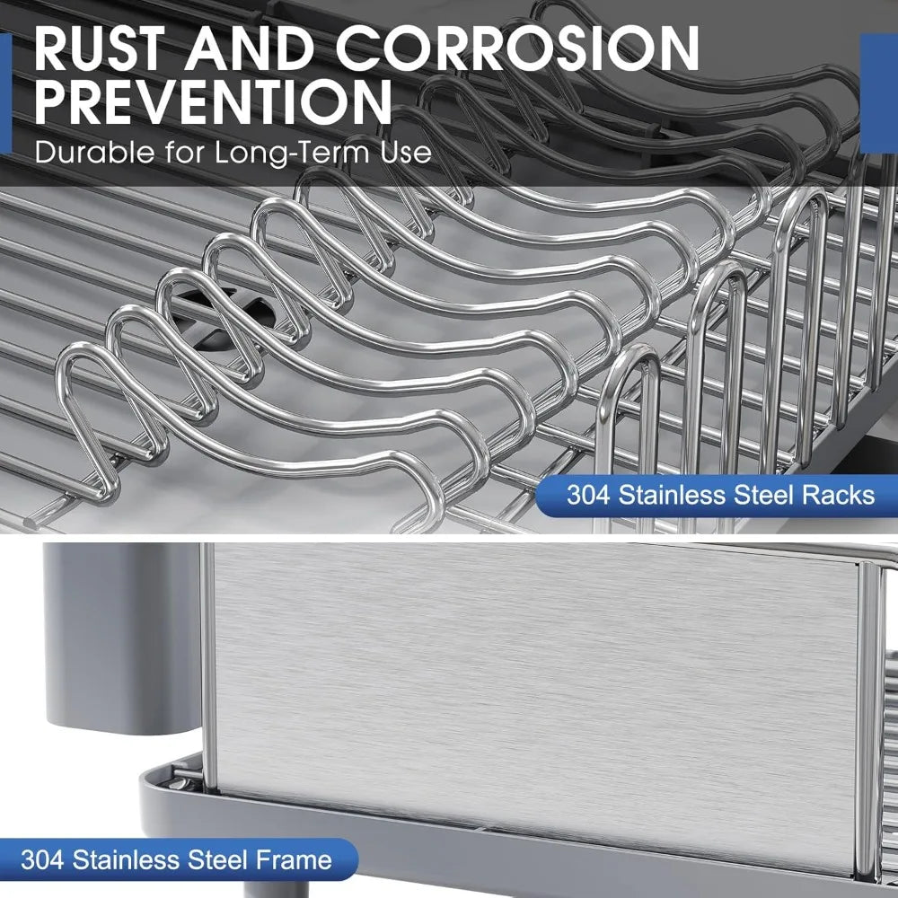 Stainless Steel Dish Drying Rack - Large Capcity 304 Grade Dish Drainer for Kitchen Counter with Drain Board