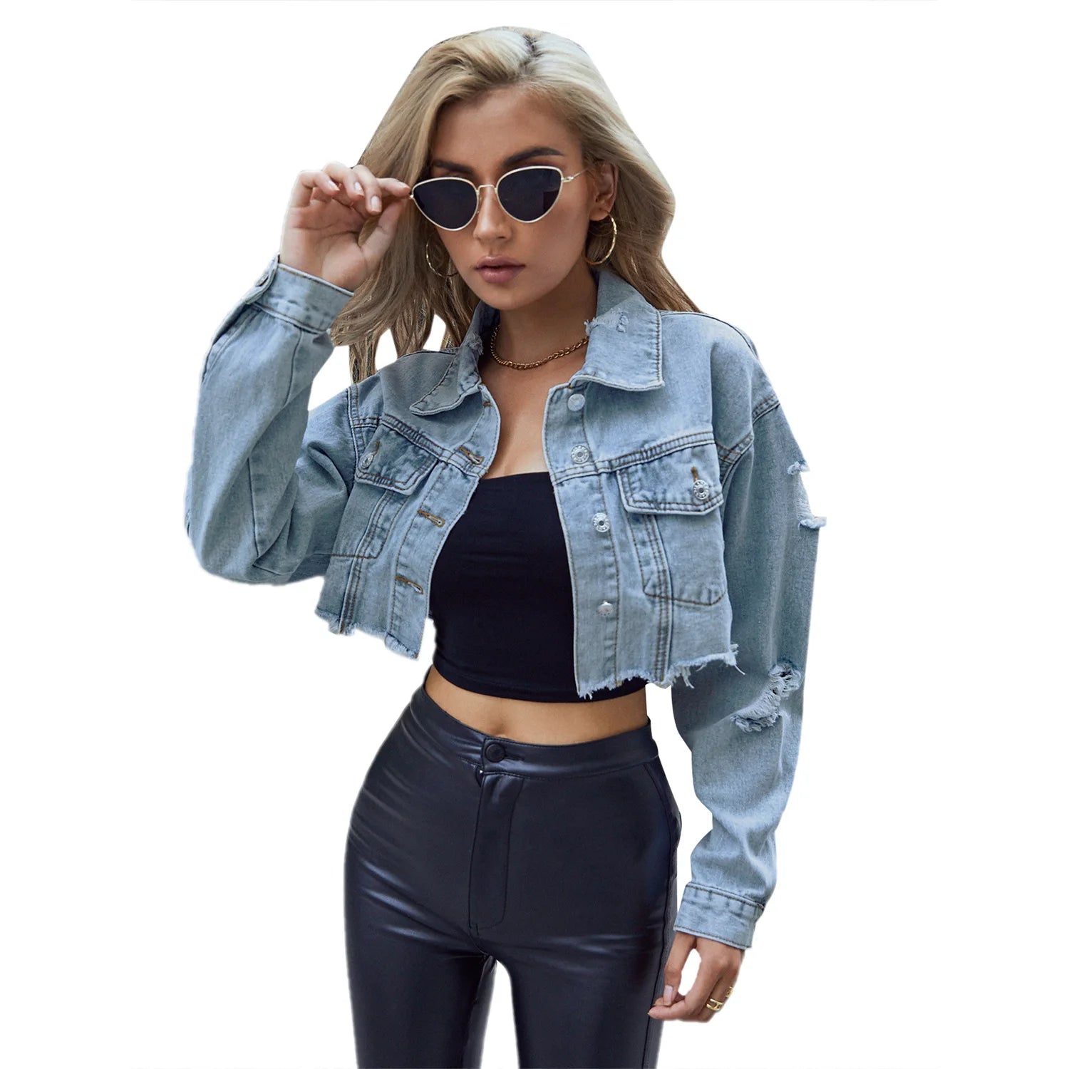 Women’s Short Denim Jacket – Slim Fit Casual Streetwear Coat with Turn Down Collar & Pockets for Spring 2026