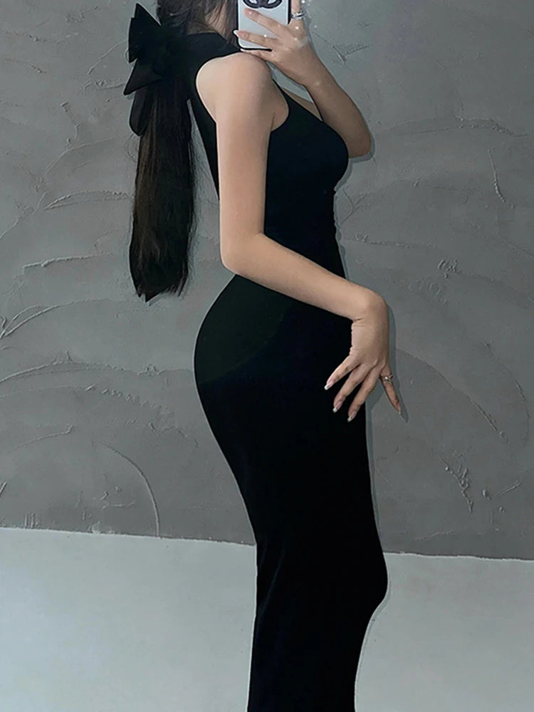Red Sexy Turtleneck Bodycon Midi Dress – Women’s Elegant Hip Wrap Party Dress, Sleeveless Y2K Evening Outfit