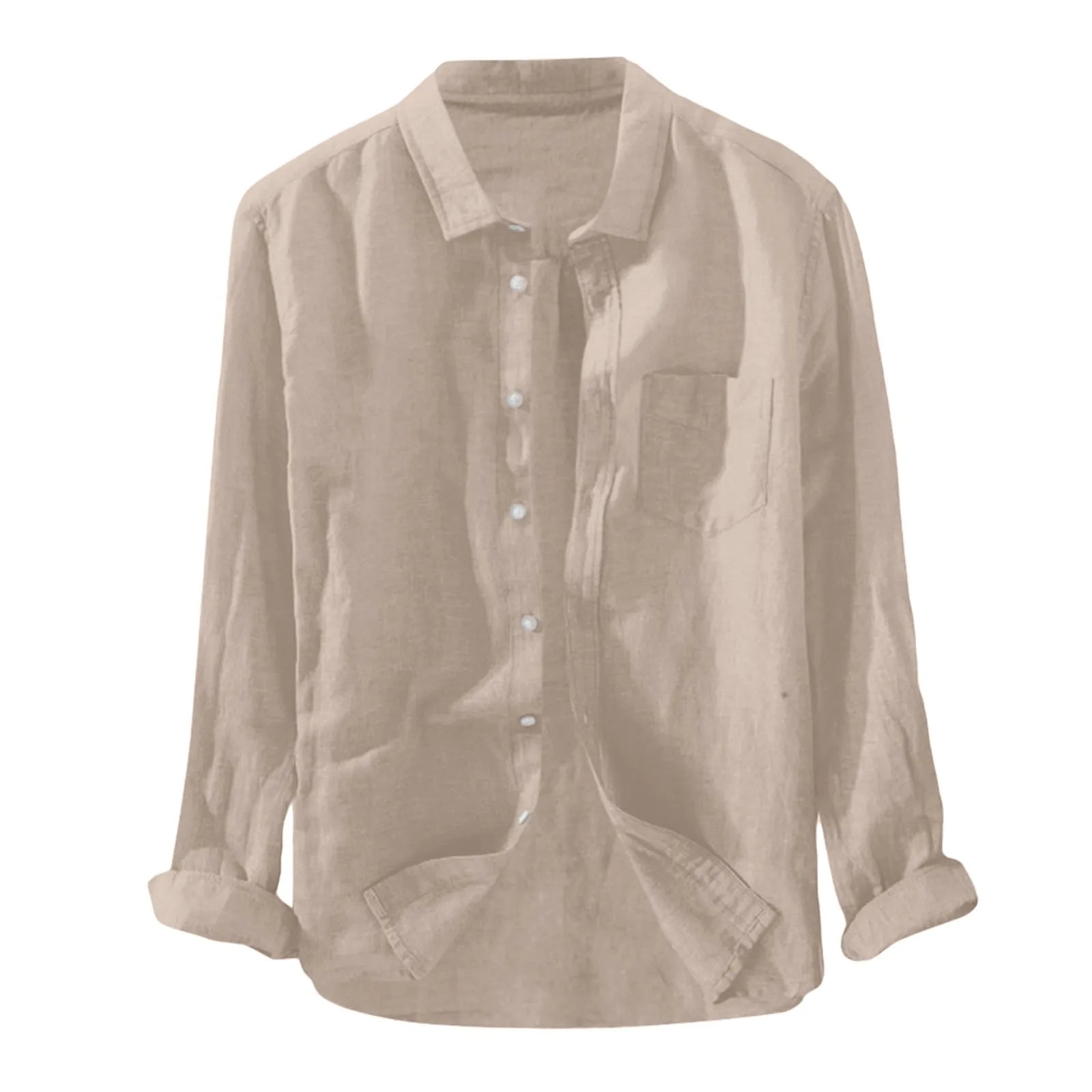 Men's Solid Baggy Button Shirts Summer Blouses for Men T Pocket Long Sleeve Linen Cotton Fashion Shirt camisas para caballero