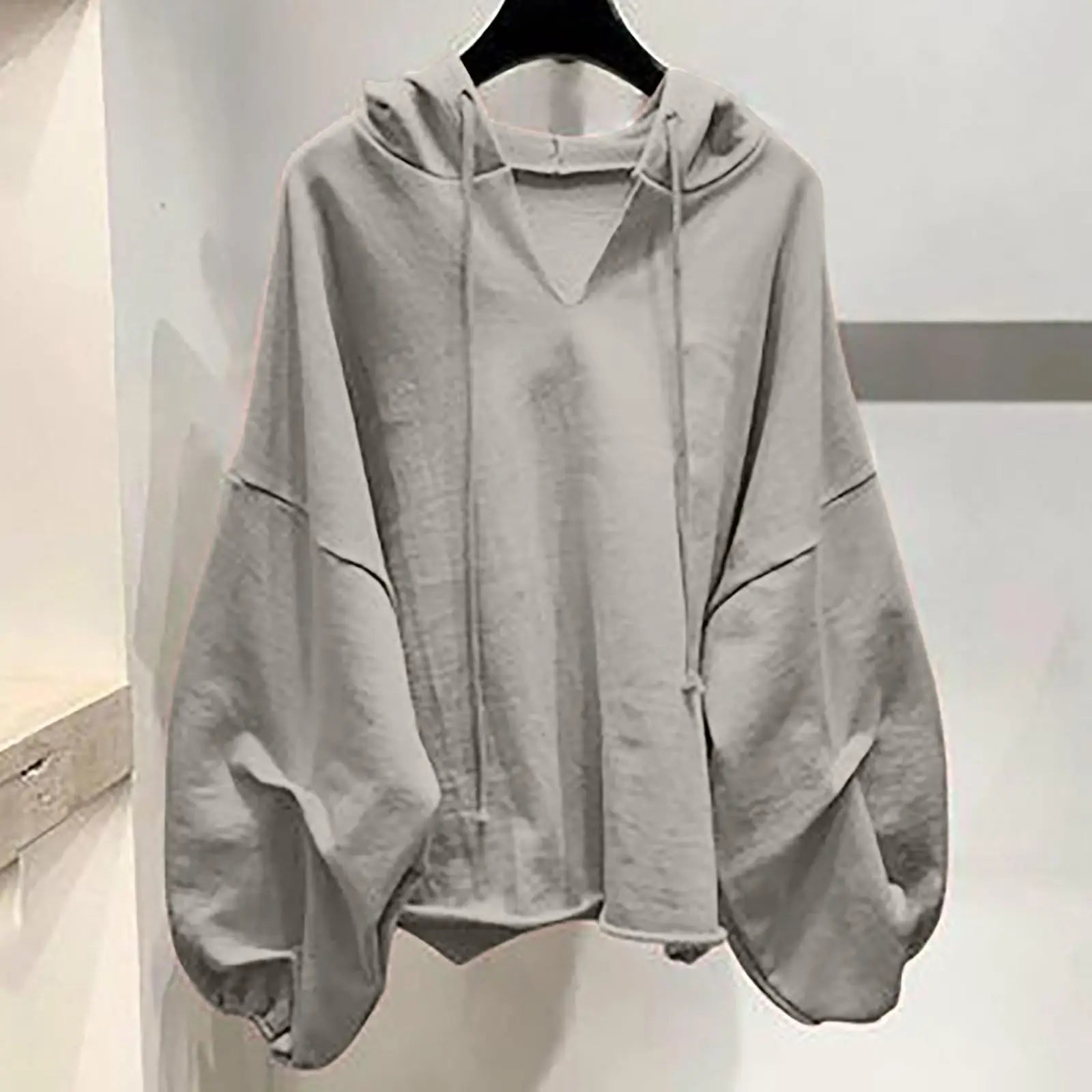 Women'S Fashion Casual Solid Color V-Neck Hooded  Loose Long Sleeve Sweatshirt Sudaderas De Mujer Woman Clothing	Hoodies Woman