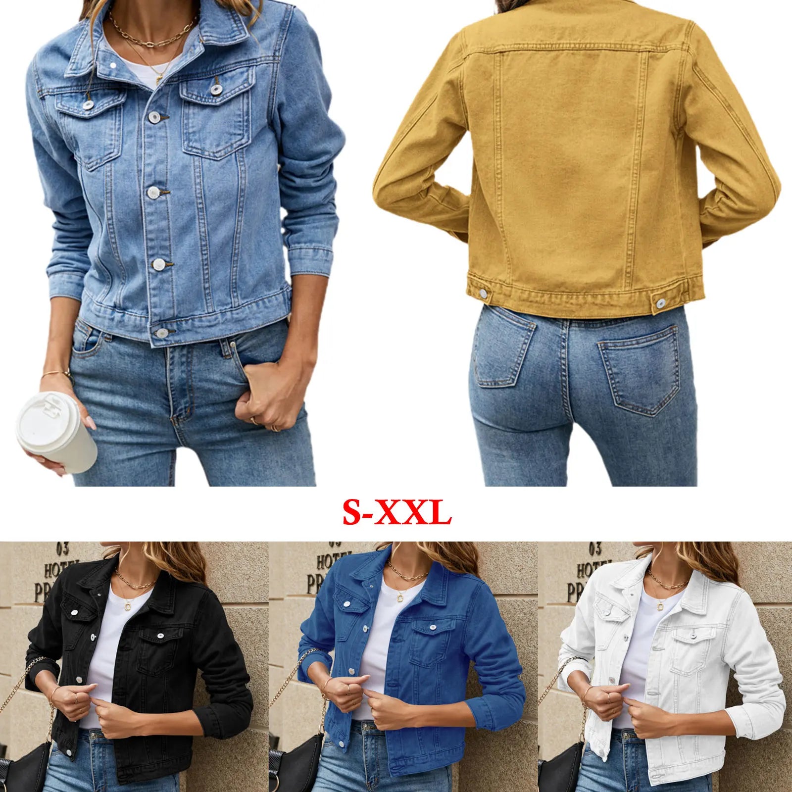 Women’s Casual Denim Jacket – Slim Fit Long Sleeve Jean Jacket with Hood & Chest Pockets, Button Down Fall Winter Coat