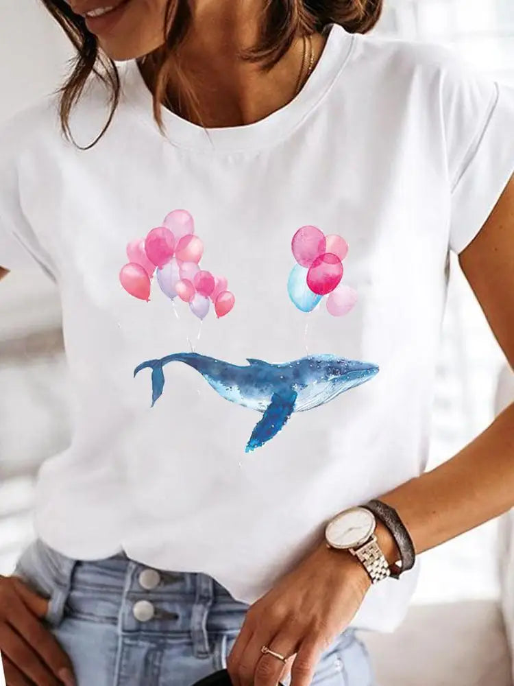 Women T-Shirt Cotton Summer The Cat That Always Wants To Sleep Pattern Prints T Shirt O-Neck Soft Loose Tops Basic Woman Clothes