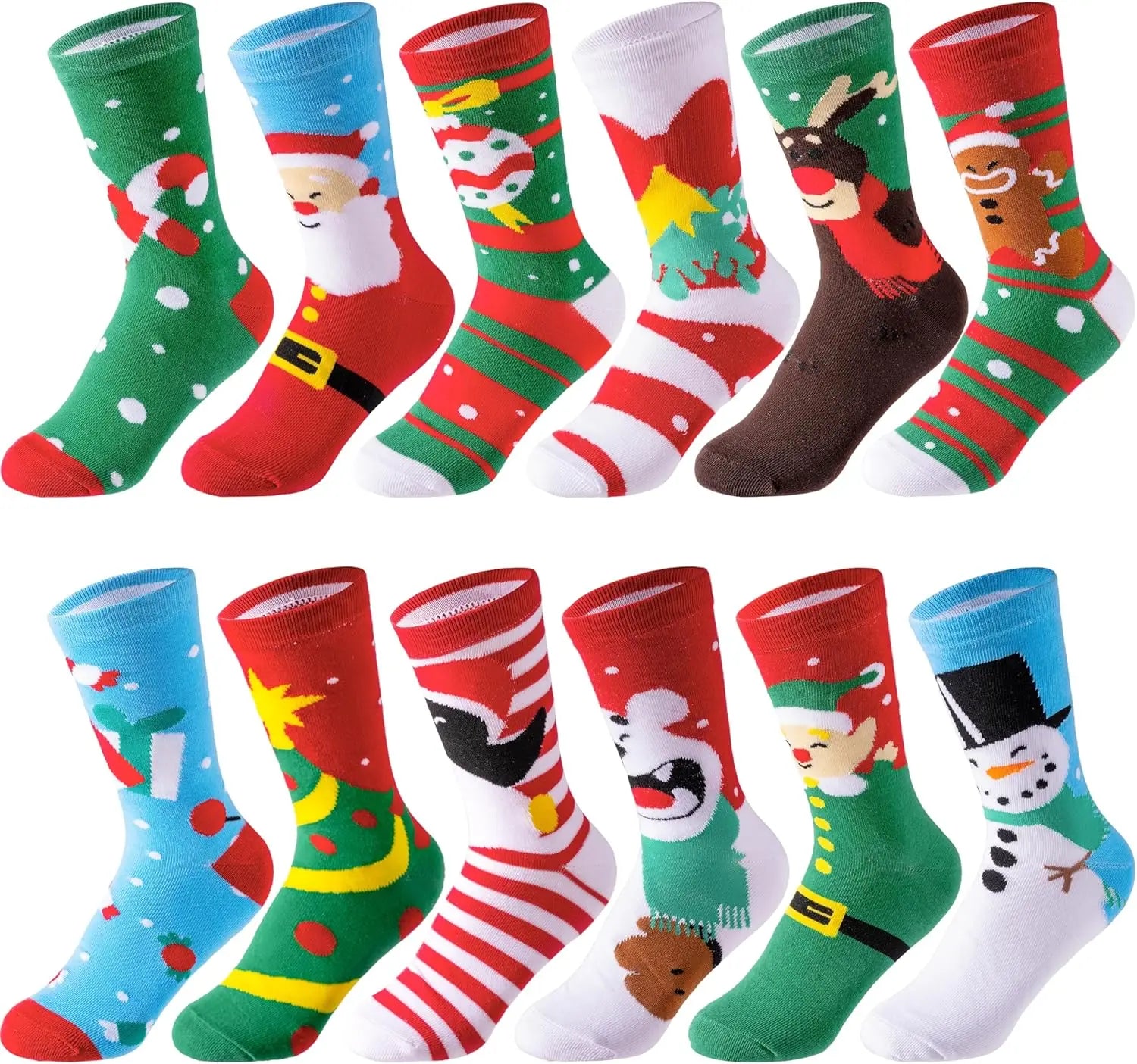 Women's Christmas Crew Socks 12 Pairs - Festive Holiday Gift Set