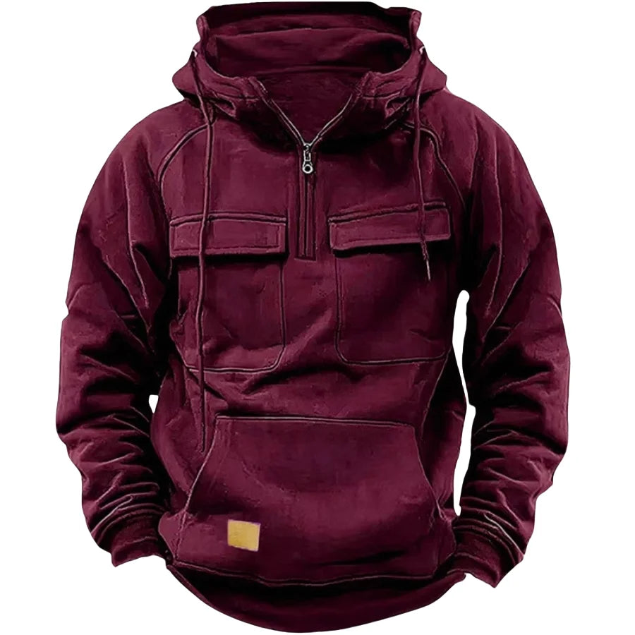 Gifts Men'S Hoodie Solid Color Hoodie Youth Sports Multi Pocket Sweater