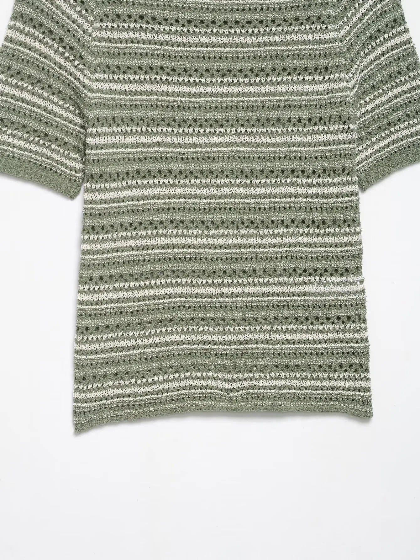 JNLEAOG Spring New Women's Knitted ort Sve Striped Structure Sense Top Linen Material Loose Fit round Ne Regular Length