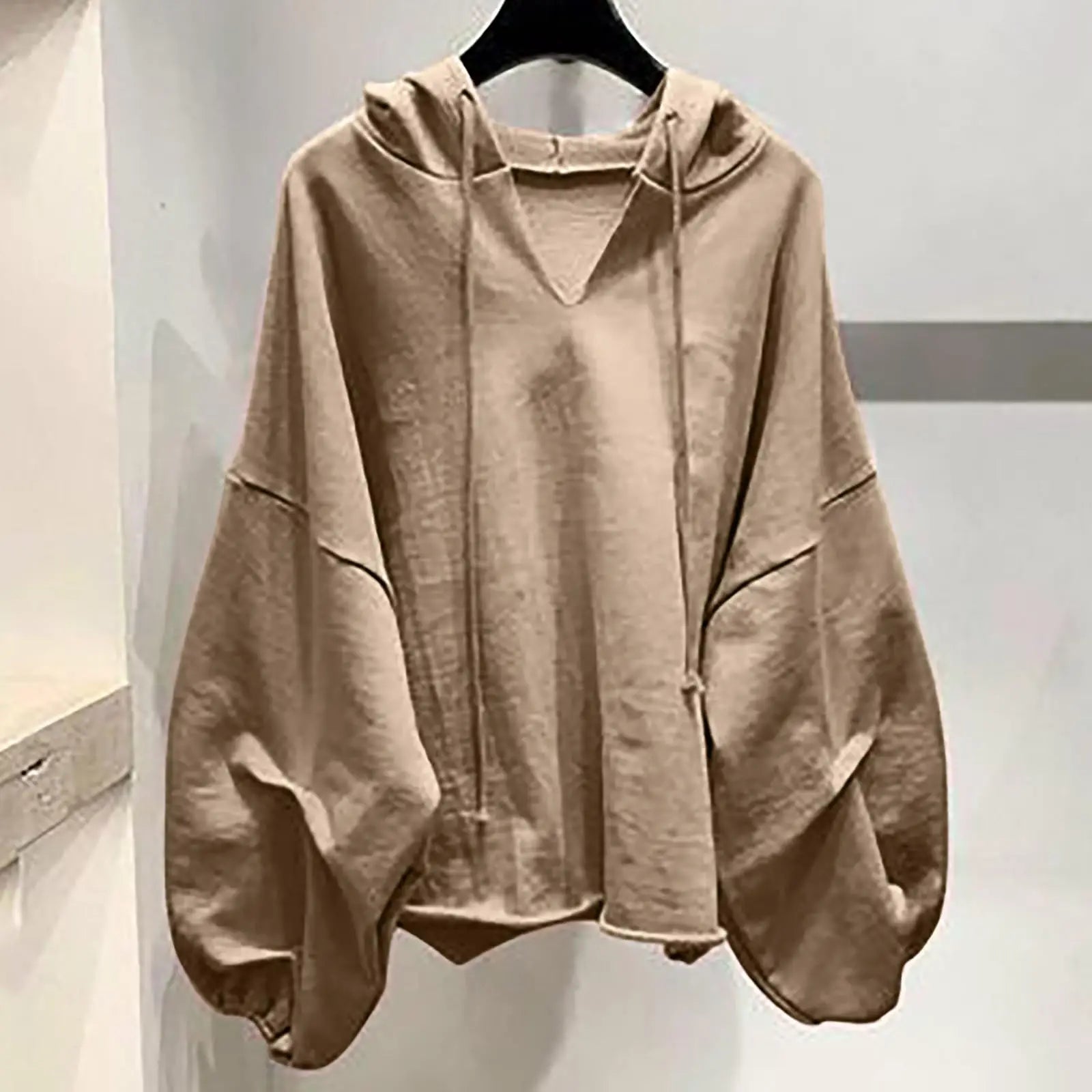 Women'S Fashion Casual Solid Color V-Neck Hooded  Loose Long Sleeve Sweatshirt Sudaderas De Mujer Woman Clothing	Hoodies Woman
