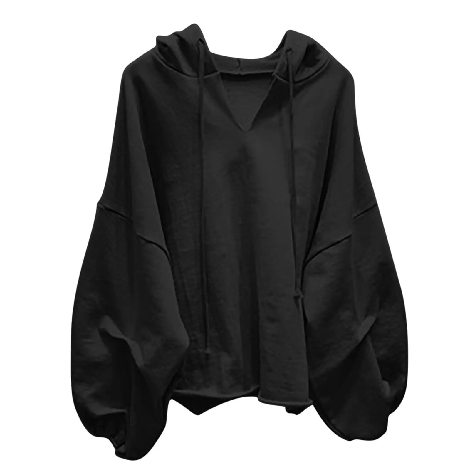 Women'S Fashion Casual Solid Color V-Neck Hooded  Loose Long Sleeve Sweatshirt Sudaderas De Mujer Woman Clothing	Hoodies Woman