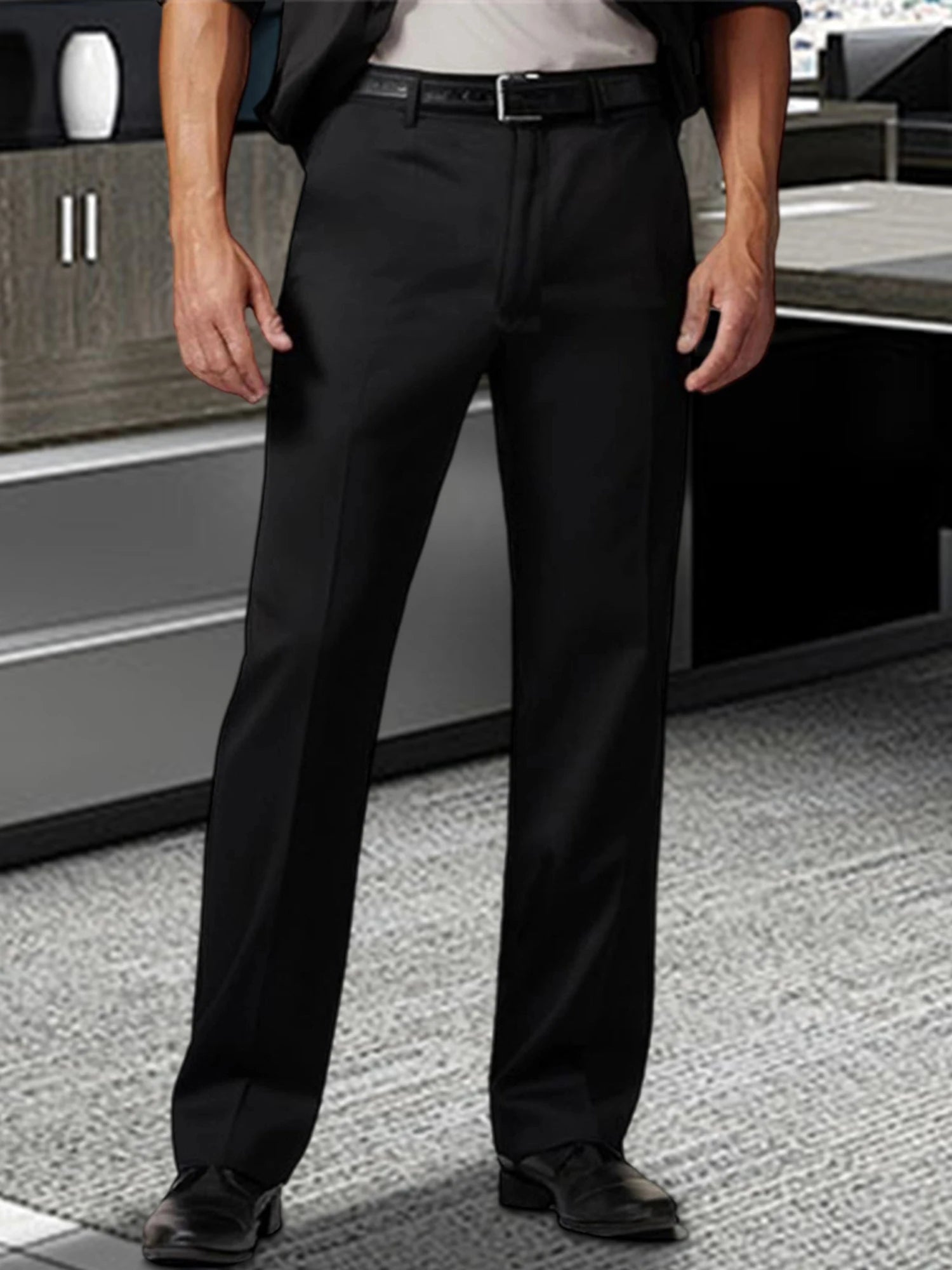 Men s  Fit Dress Pants Classic Flat Front Trousers with Belt Loops and Button Closure for Work or Formal Events