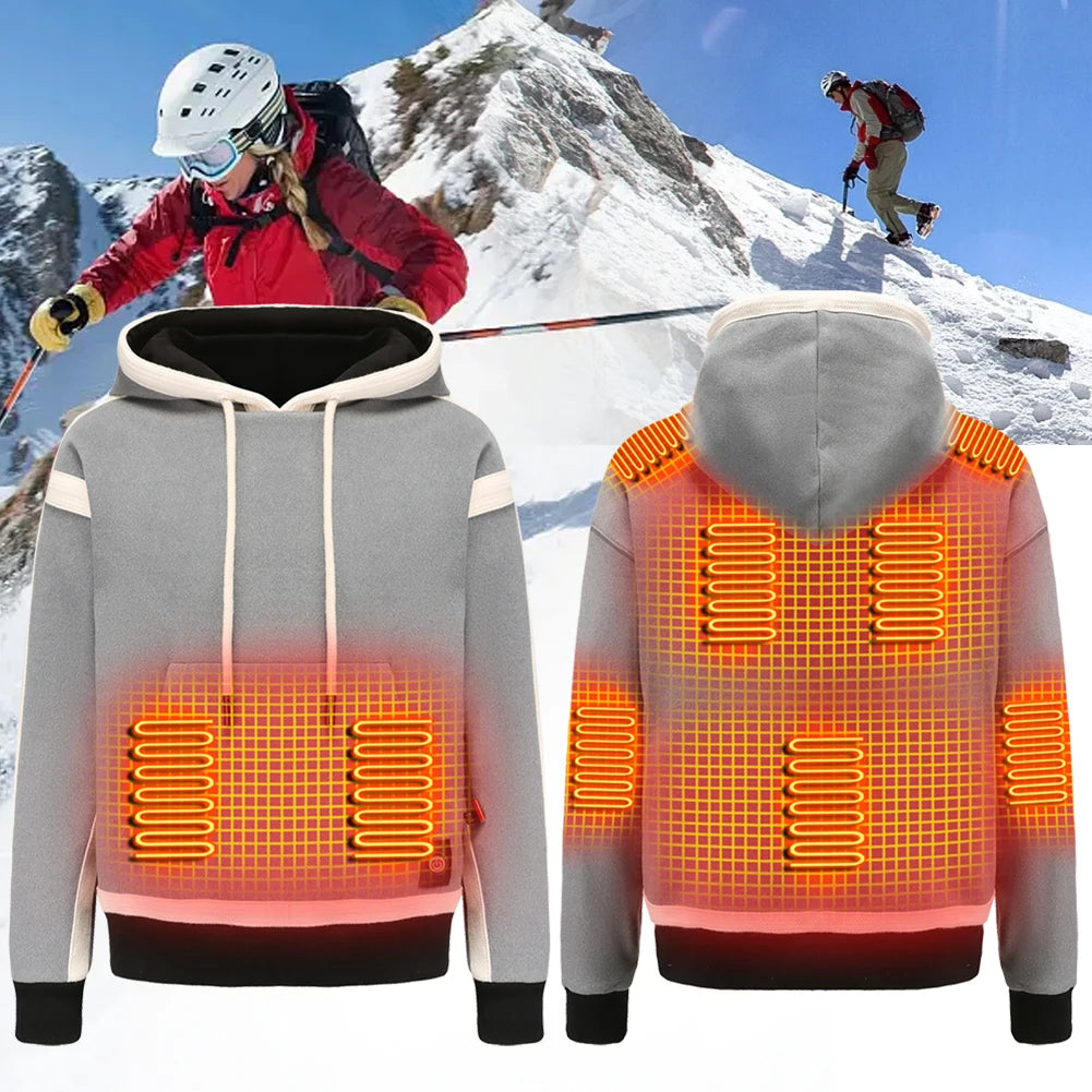 9-Zone Heating Jacket USB Sweatshirts Long Sleeve Streetwear Loose Coats Cozy USB Rechargeable 3 Heat Levels for Winter M-4XL