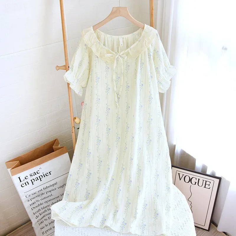 Women’s Summer Cotton Nightgown – Round Neck Loose Knee-Length Sleepwear, Soft Breathable Home Wear Nightdress