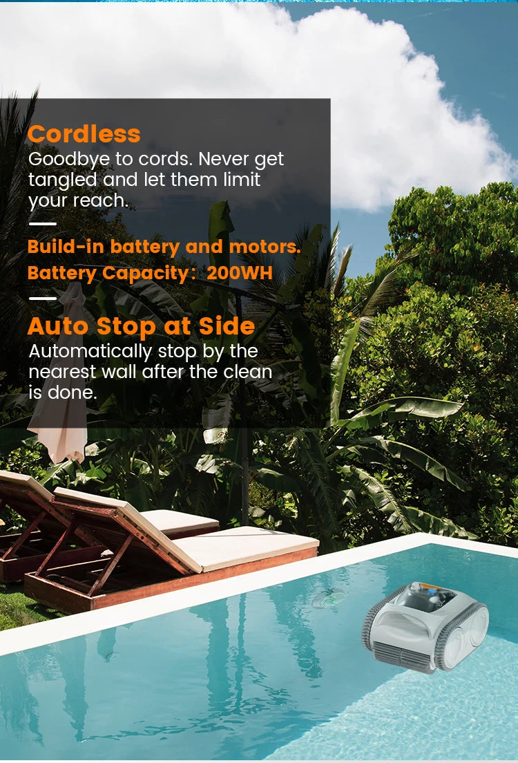 Pool Cleaner, Fully Automatic Cordless Robot, Fast Charging and Long Battery Life, IPX8 Waterproof and Safe Without Leakage.