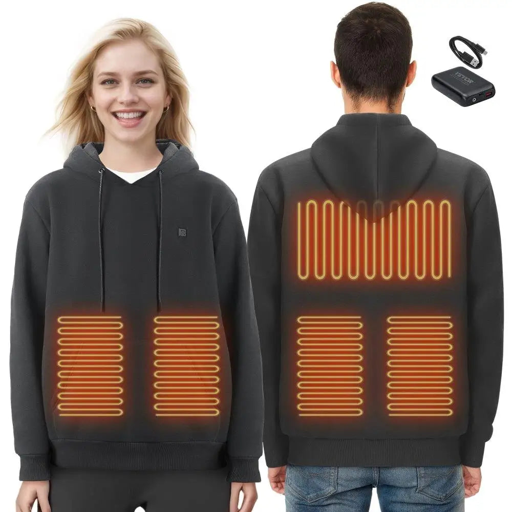 Heated Hoodie Sweatshirt Unisex Battery Powered for men & Women XL Size Black