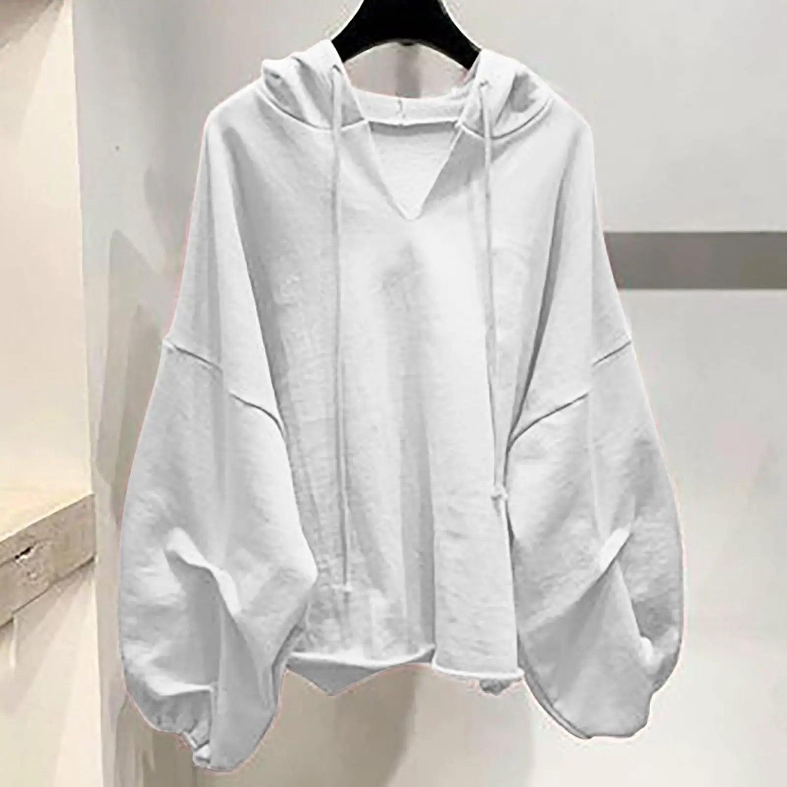 Women'S Fashion Casual Solid Color V-Neck Hooded  Loose Long Sleeve Sweatshirt Sudaderas De Mujer Woman Clothing	Hoodies Woman