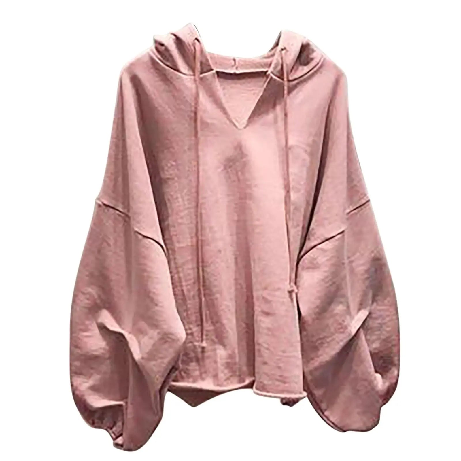 Women'S Fashion Casual Solid Color V-Neck Hooded  Loose Long Sleeve Sweatshirt Sudaderas De Mujer Woman Clothing	Hoodies Woman