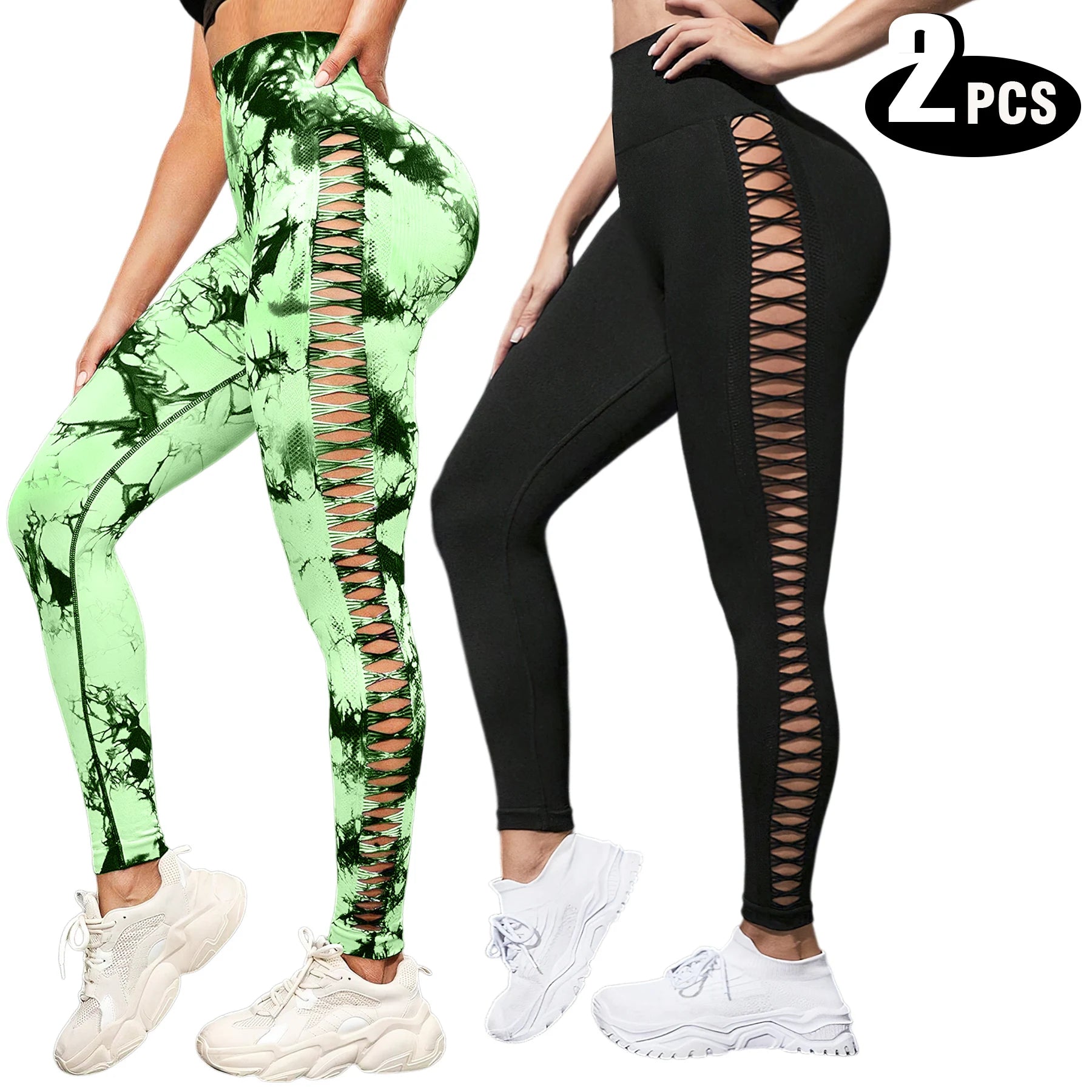 2 Pack Women’s High Waisted Seamless Yoga Leggings – Butt Lifting Tummy Control Workout Leggings, Breathable Stretch Gym Fitness Pants