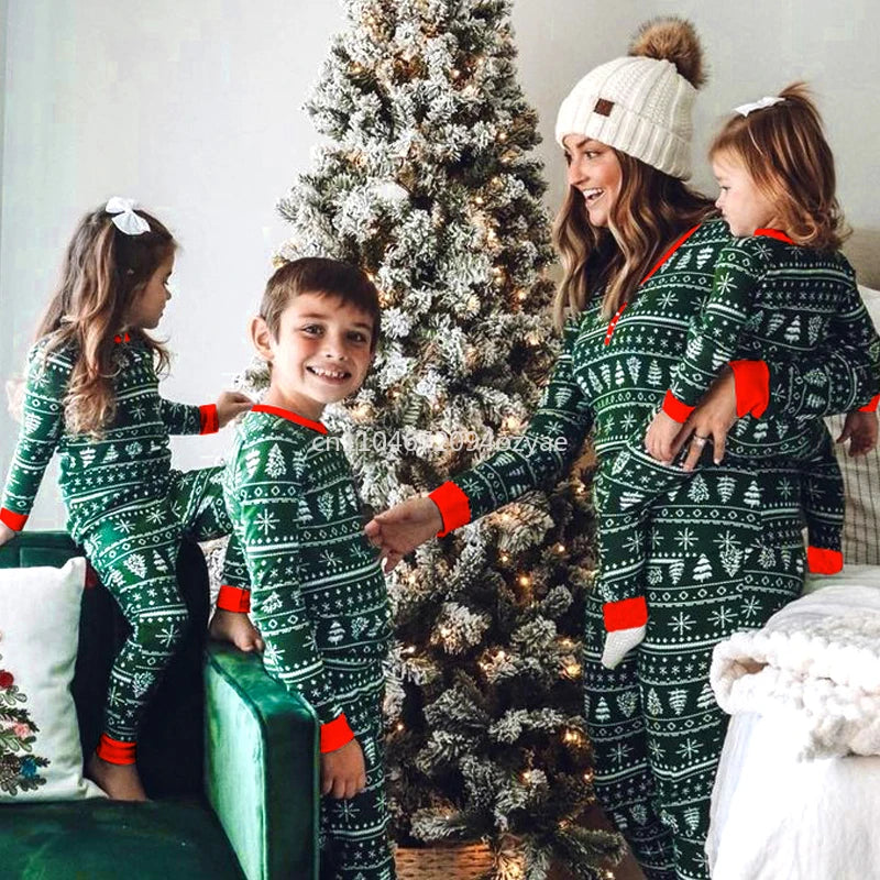 Christmas Family Matching Pajamas Set - Festive Green Holiday Sleepwear for Women, Kids & Baby