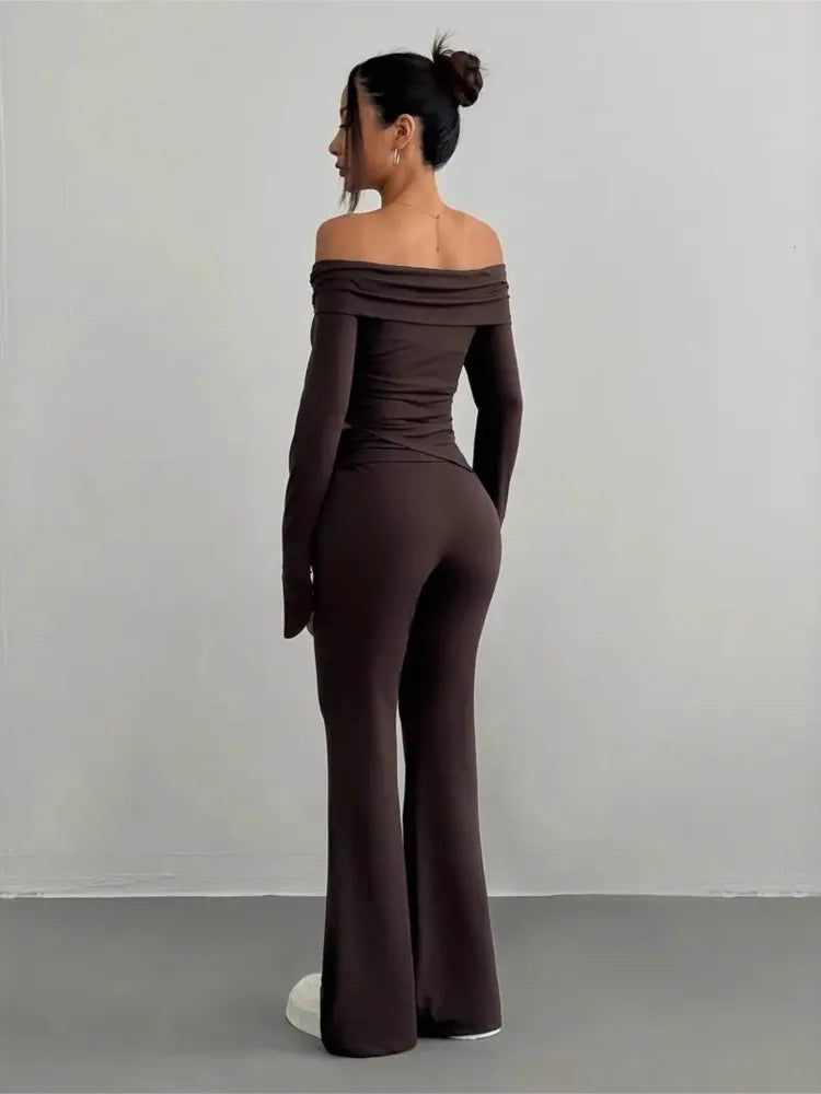 Women's Fashion Solid Set Casual Long Sleeve Top Two-piece Set New Spring Autumn Elegant Holiday Party Two Piece Outfits Woman