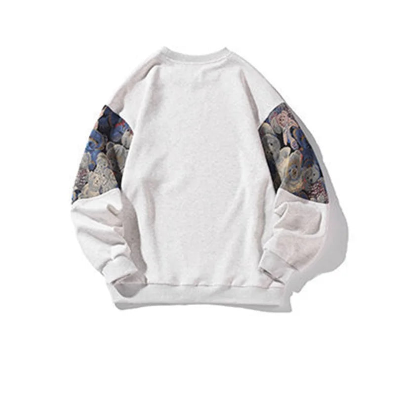 Men s Spring Autumn Loose Pullover Long Sleeve Crewneck Bear Embroidery Casual Sweatshirt