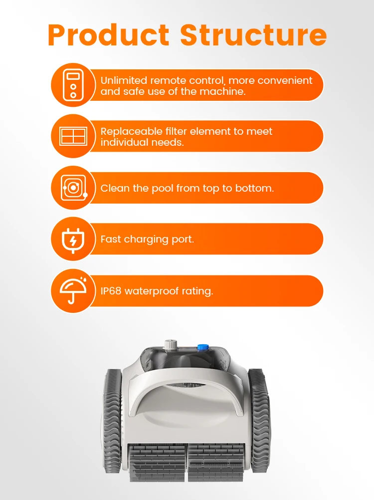 Pool Cleaner, Fully Automatic Cordless Robot, Fast Charging and Long Battery Life, IPX8 Waterproof and Safe Without Leakage.