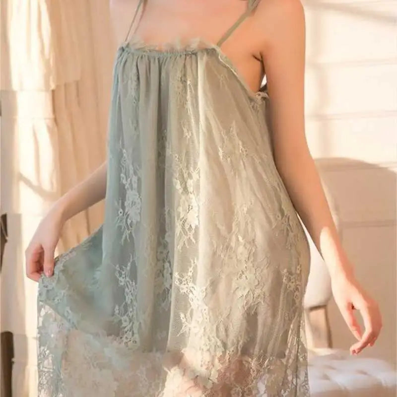 Women’s Summer Lace Nightdress – Sexy Slip Dress with Bow Lace Straps, Soft Sleeveless Lingerie Sleepwear