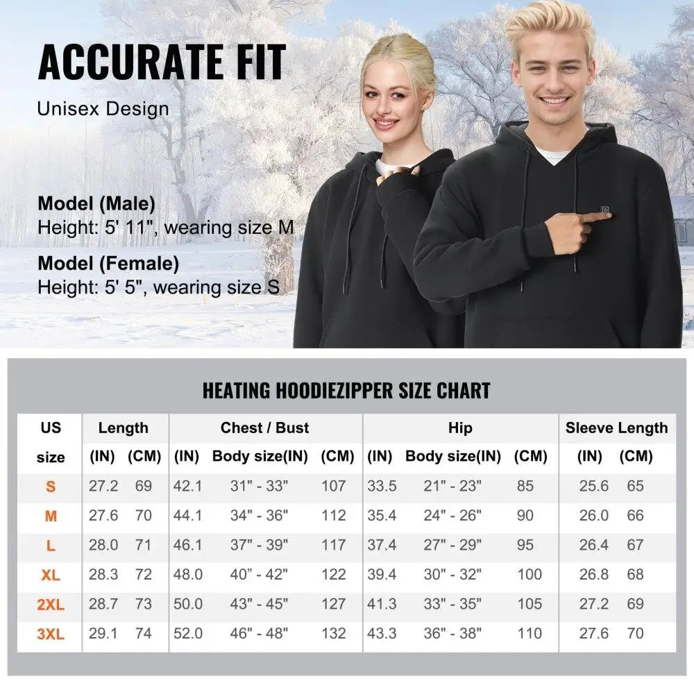 Heated Hoodie Sweatshirt Unisex Battery Powered for men & Women XL Size Black