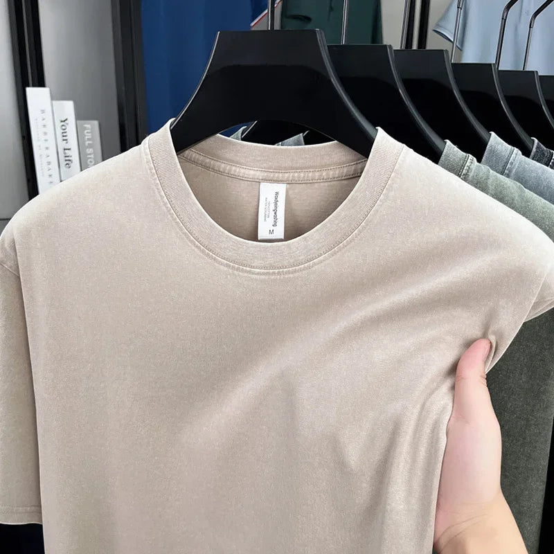 American Style Retro Heavyweight Short Sleeve T-Shirt – Oversized Washed Solid Color Summer Streetwear for Men & Women