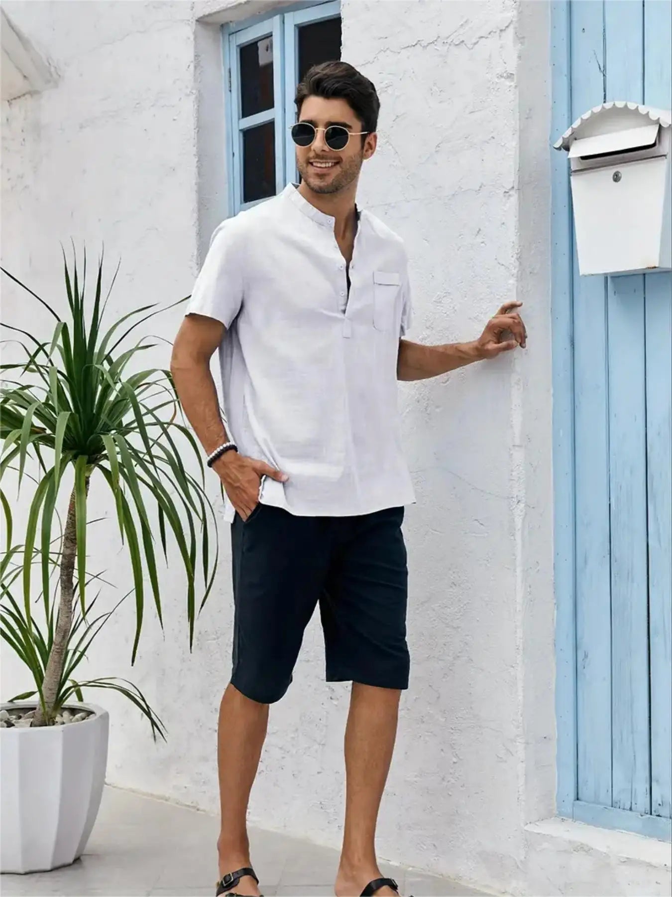 Men's Plus Size Cotton Linen Shirt with Pocket Casual Polo Shirt  Short Sleeve Shirts  Summer Lightweight Beach Tops