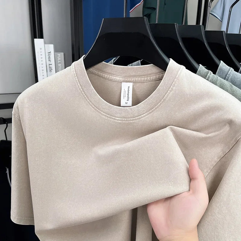 American Style Retro Heavyweight Short Sleeve T-Shirt – Oversized Washed Solid Color Summer Streetwear for Men & Women