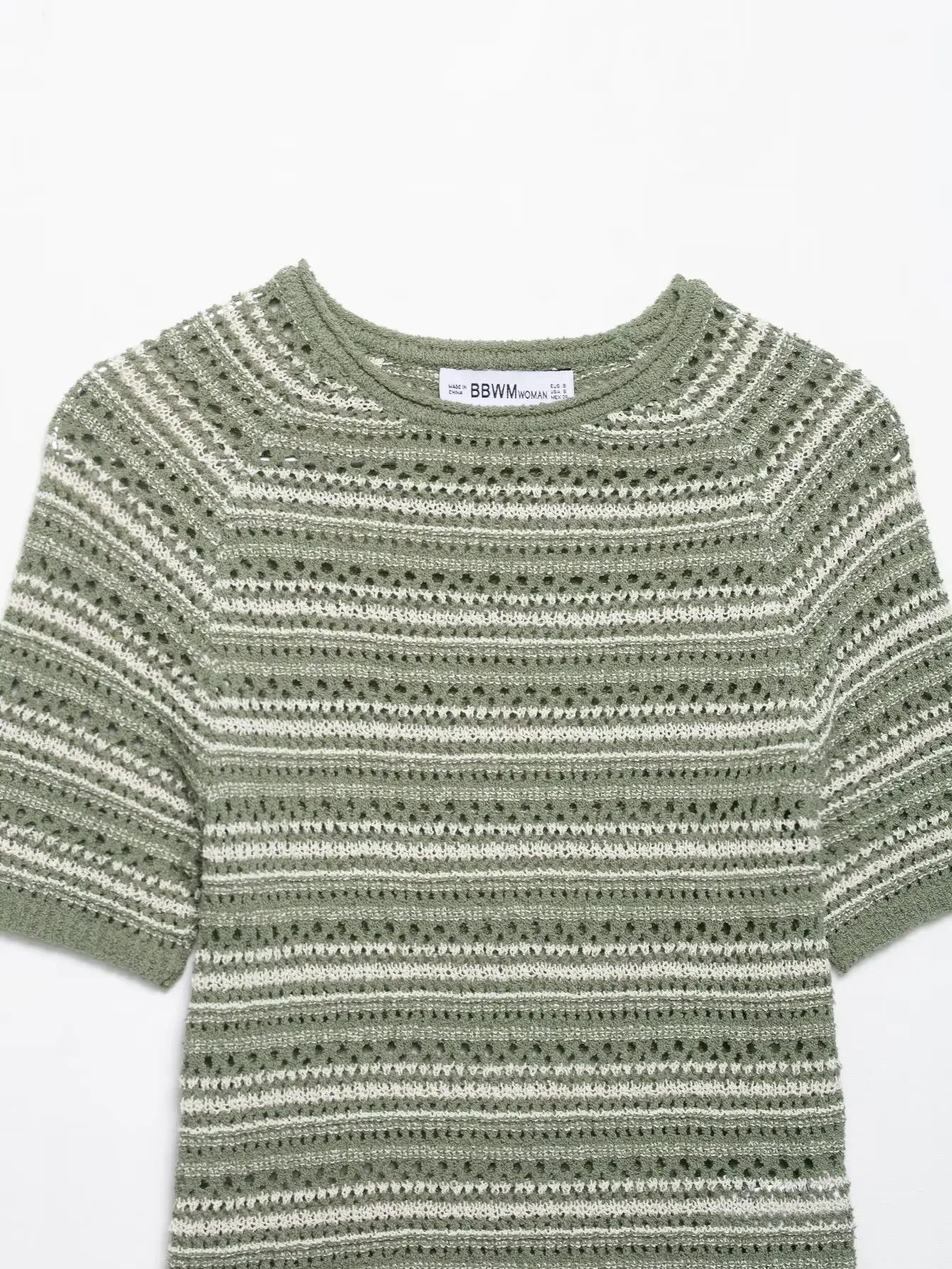 JNLEAOG Spring New Women's Knitted ort Sve Striped Structure Sense Top Linen Material Loose Fit round Ne Regular Length