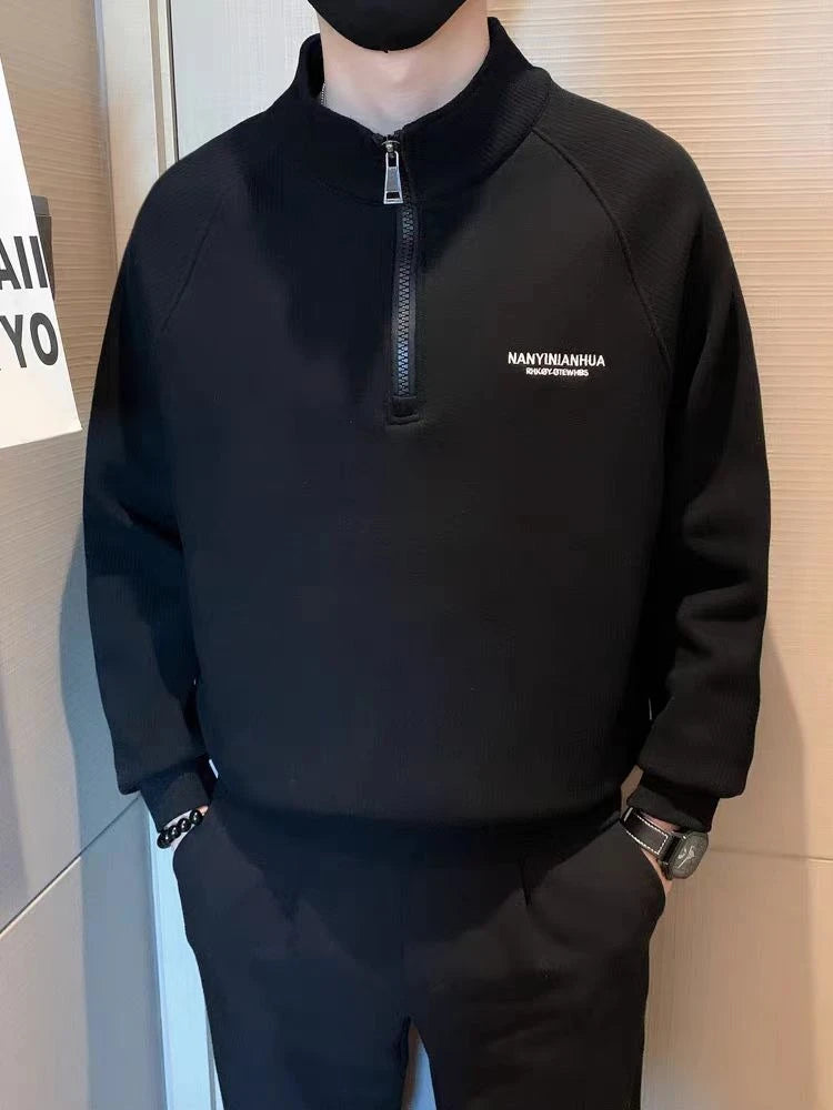 Fleece-Lined Warm Sweatshirts for Men No Brand Luxury Aesthetic Streetwear Tops Simple Emo Welcome Deal with Zipper Man Pullover