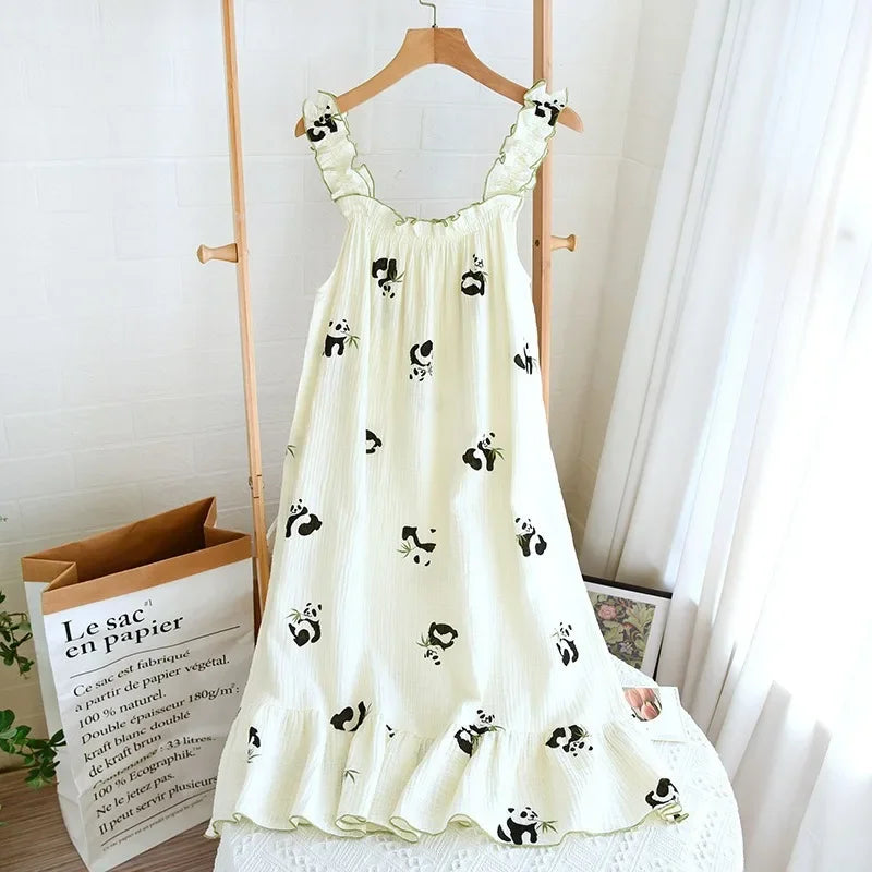 Women’s Cotton Floral Pajama Nightdress – Sleeveless Spaghetti Strap Loose Summer Sleepwear, Soft Breathable Nightgown for Ladies