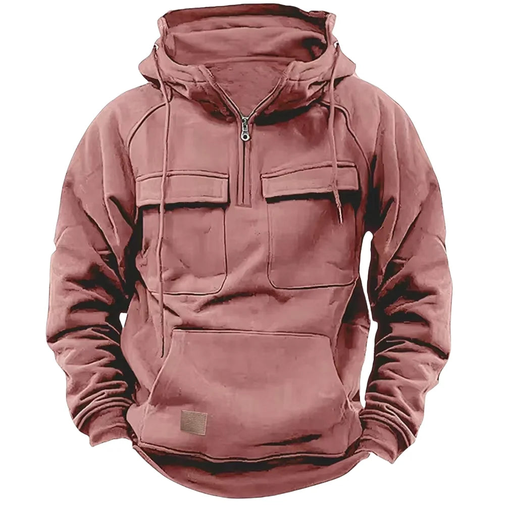 Gifts Men'S Hoodie Solid Color Hoodie Youth Sports Multi Pocket Sweater