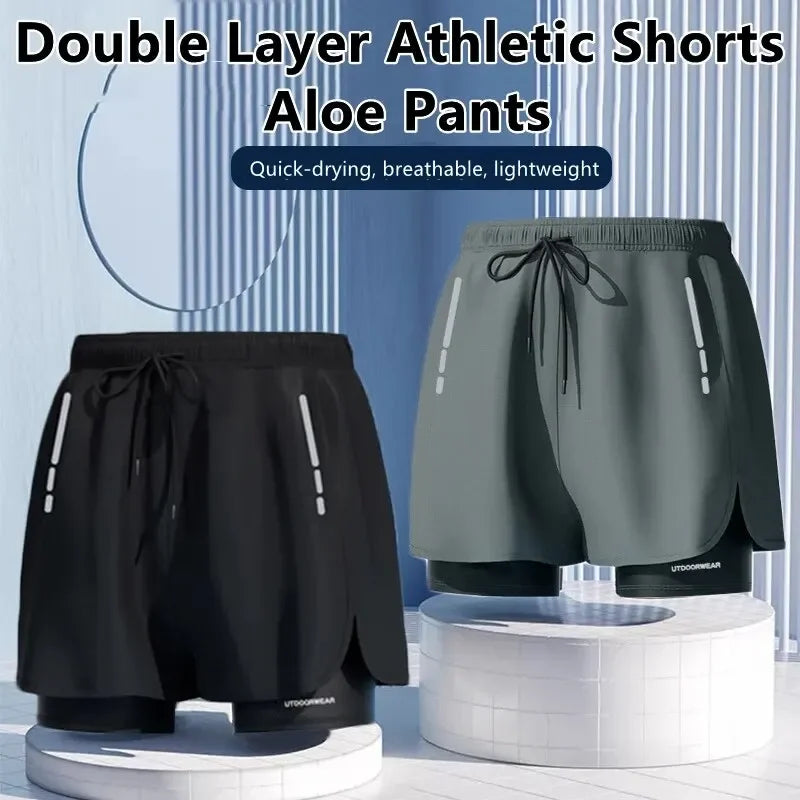 Men’s Double Layer Athletic Shorts – Quick Dry Swim Trunks with Compression Liner, Breathable Drawstring Gym Running & Beach Shorts