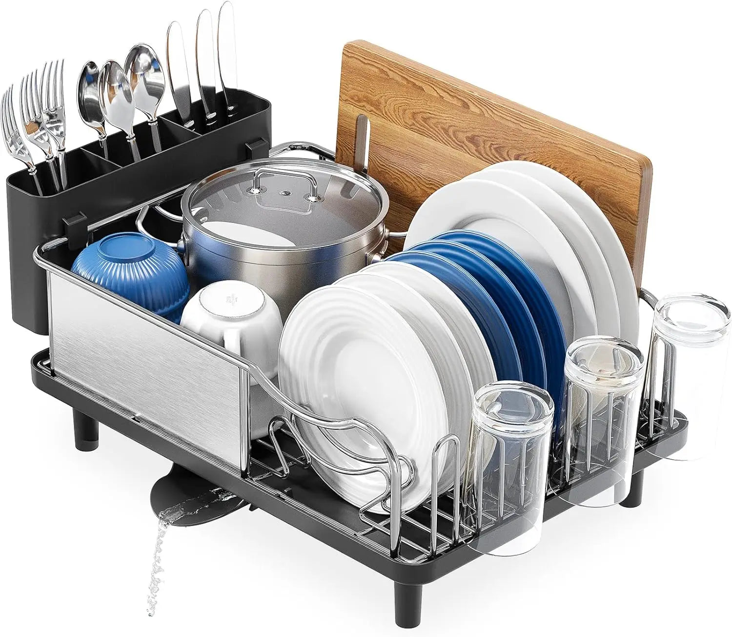 Stainless Steel Dish Drying Rack - Large Capcity 304 Grade Dish Drainer for Kitchen Counter with Drain Board