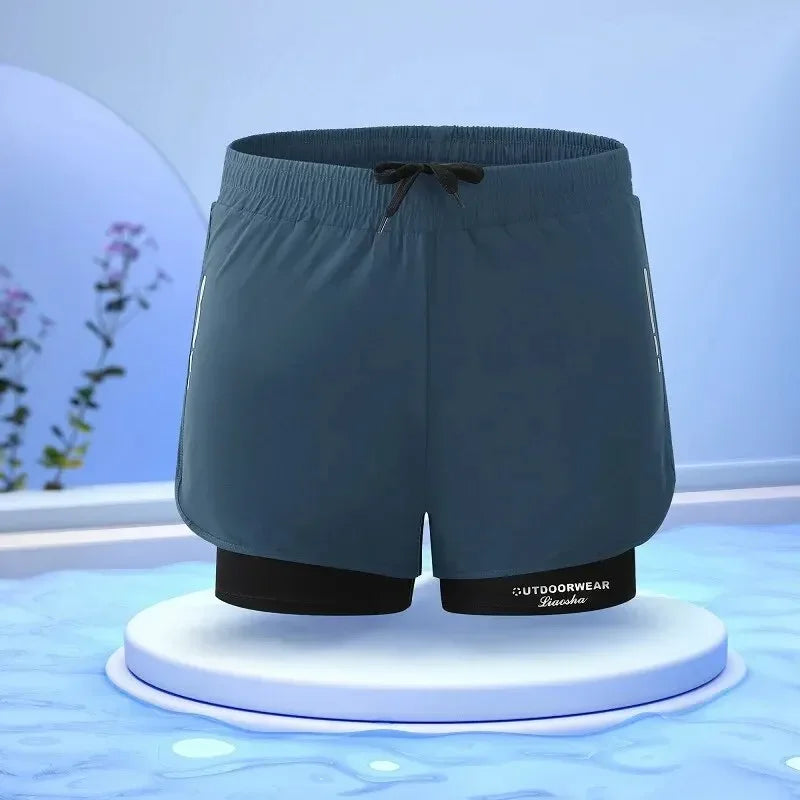 Men’s Double Layer Athletic Shorts – Quick Dry Swim Trunks with Compression Liner, Breathable Drawstring Gym Running & Beach Shorts