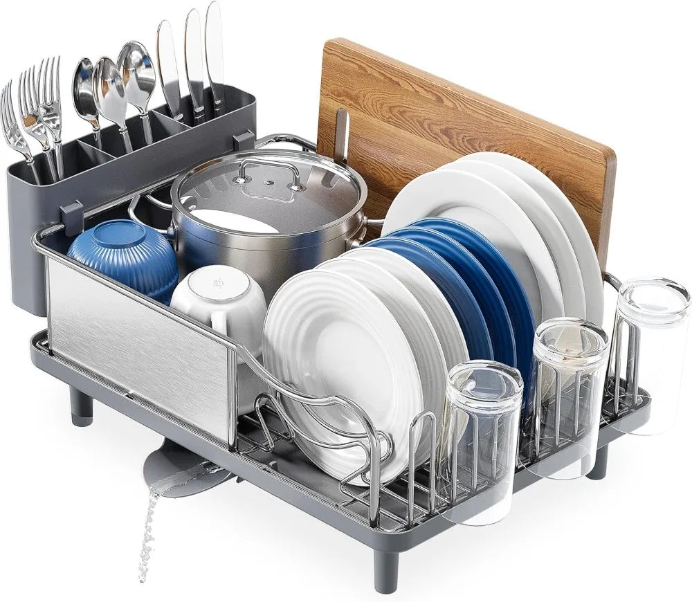 Stainless Steel Dish Drying Rack - Large Capcity 304 Grade Dish Drainer for Kitchen Counter with Drain Board