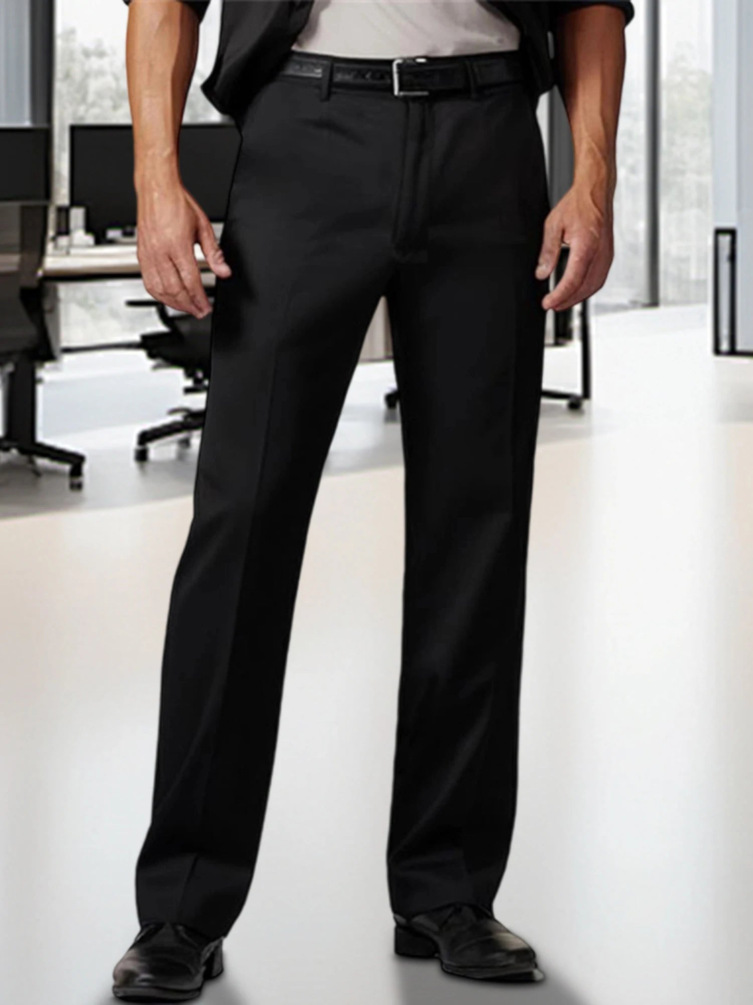 Men s  Fit Dress Pants Classic Flat Front Trousers with Belt Loops and Button Closure for Work or Formal Events
