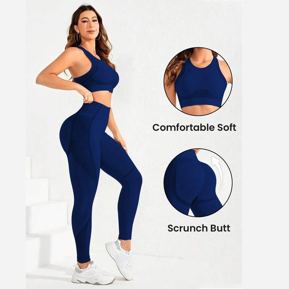 Women’s Seamless Yoga Set – Beautiful Back Sports Bra & High Waisted Leggings, Super Stretch Breathable Gym Workout Outfit
