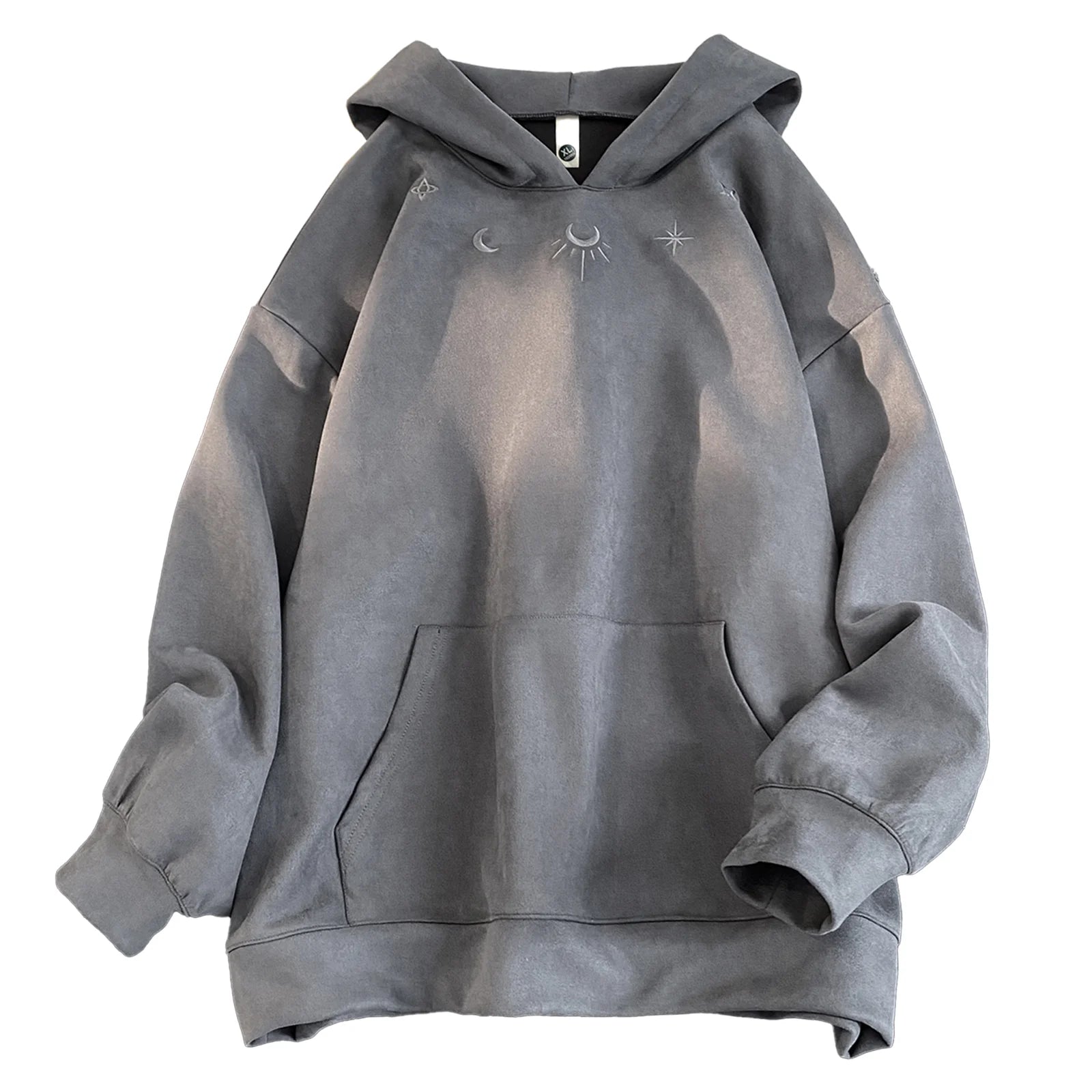 Suede Sweatshirt Men Retro Street Loose Hoodie Embroidery Pattern Gothic Style Hooded Sweatshirt Autumn Male Sweatshirts