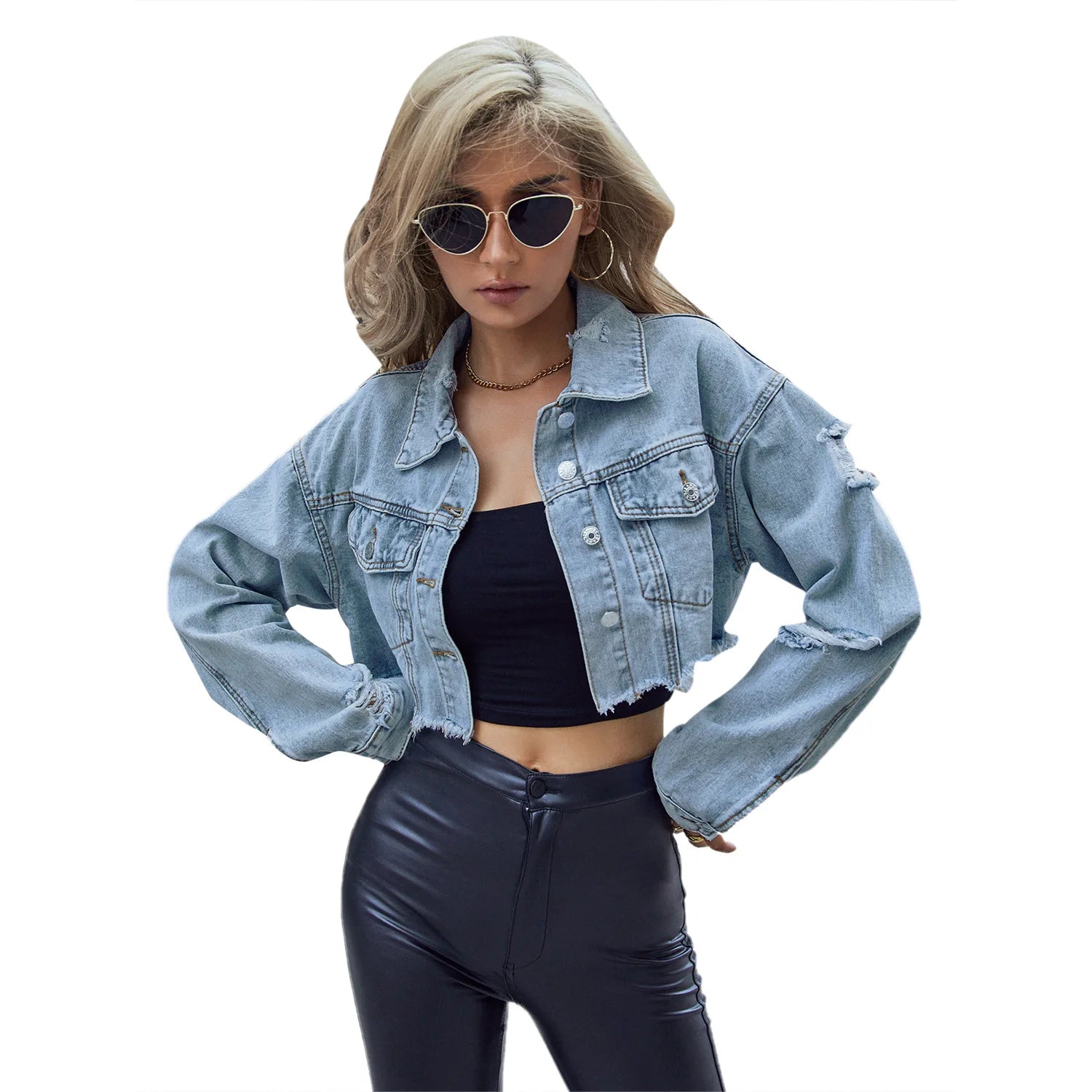 Women’s Short Denim Jacket – Slim Fit Casual Streetwear Coat with Turn Down Collar & Pockets for Spring 2026