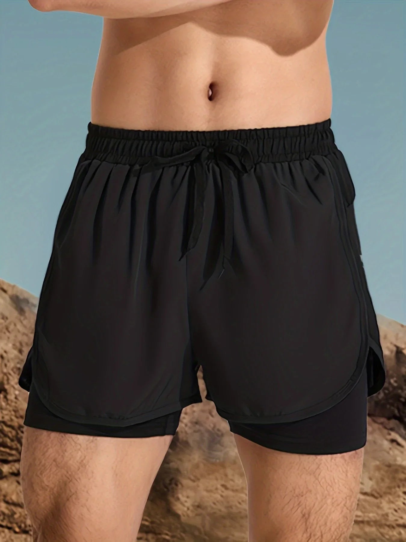 Men’s Double Layer Athletic Shorts – Quick Dry Swim Trunks with Compression Liner, Breathable Drawstring Gym Running & Beach Shorts