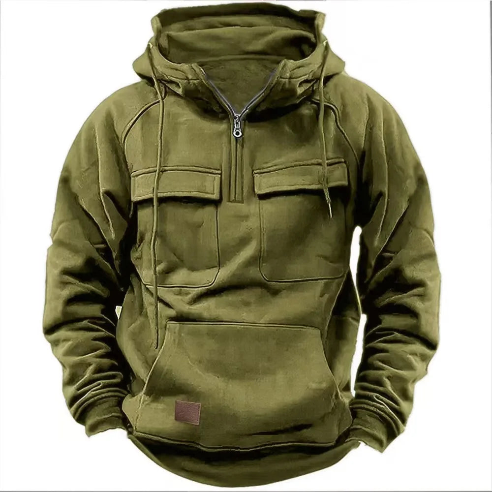 Gifts Men'S Hoodie Solid Color Hoodie Youth Sports Multi Pocket Sweater