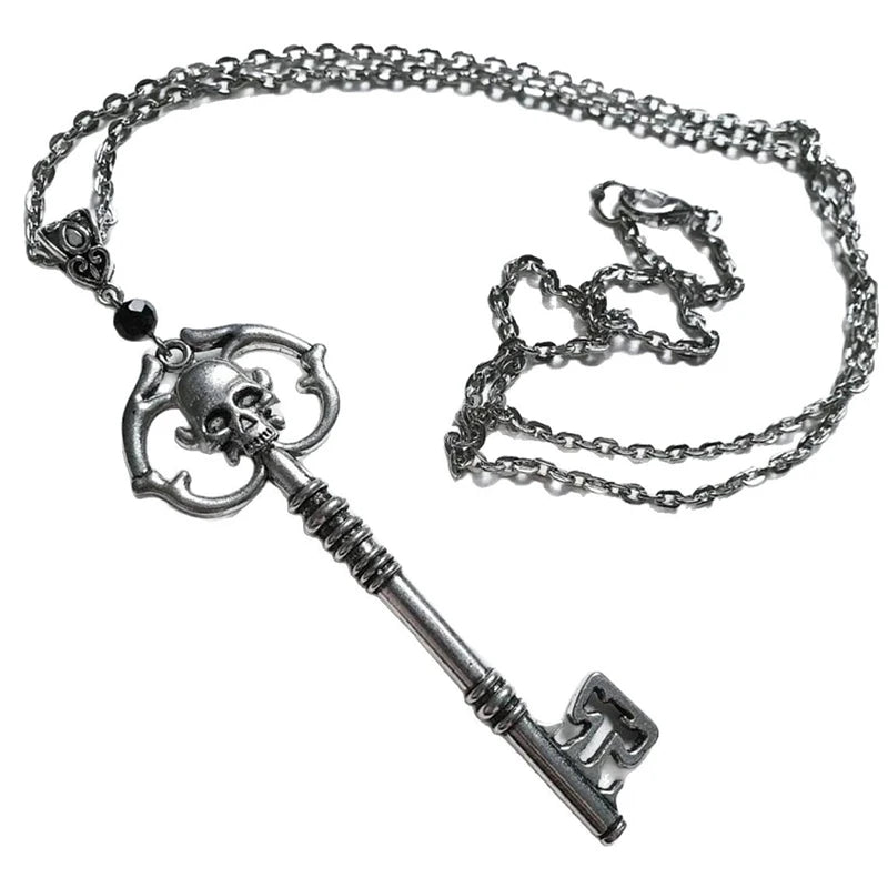 New Antique Skeleton Key Pendant Necklace Creativity Pendant Charm Statement Punk Jewelry Novelty Grunge Gothic Halloween Gift