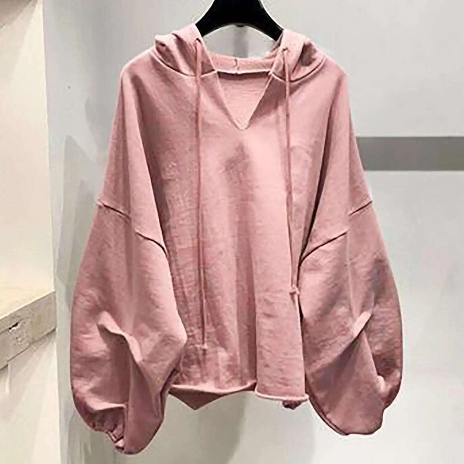 Women'S Fashion Casual Solid Color V-Neck Hooded  Loose Long Sleeve Sweatshirt Sudaderas De Mujer Woman Clothing	Hoodies Woman