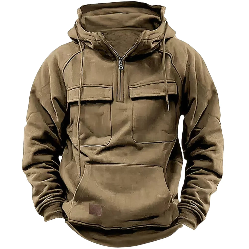 Gifts Men'S Hoodie Solid Color Hoodie Youth Sports Multi Pocket Sweater