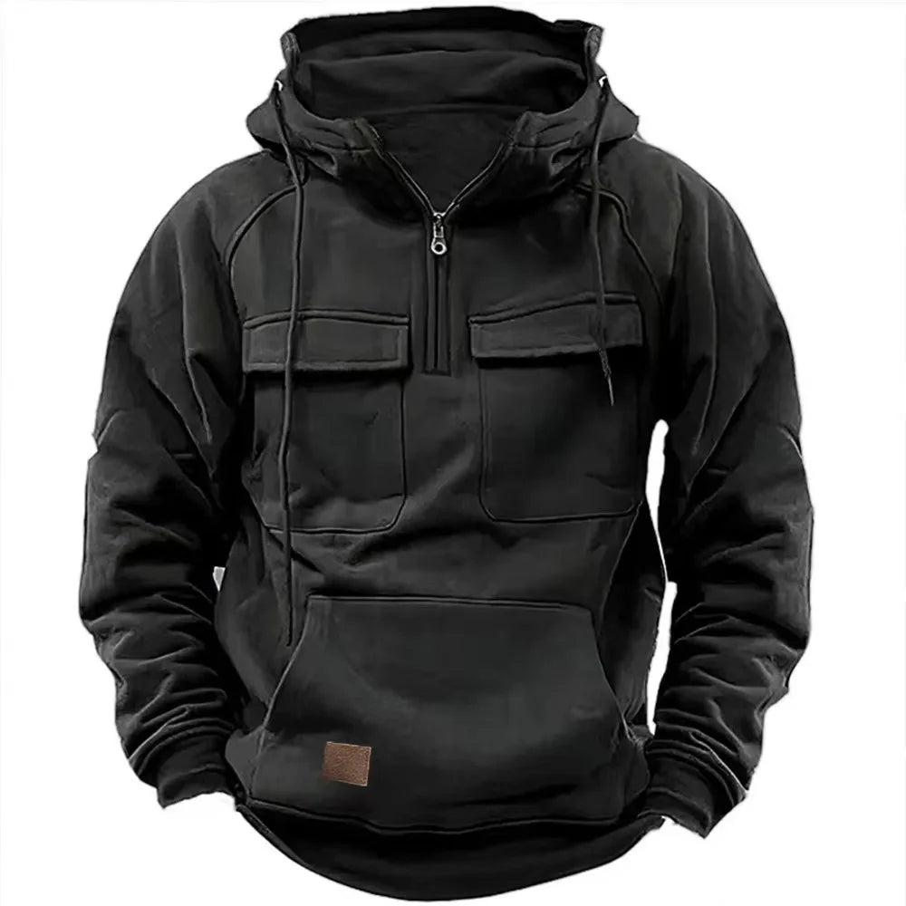 Gifts Men'S Hoodie Solid Color Hoodie Youth Sports Multi Pocket Sweater