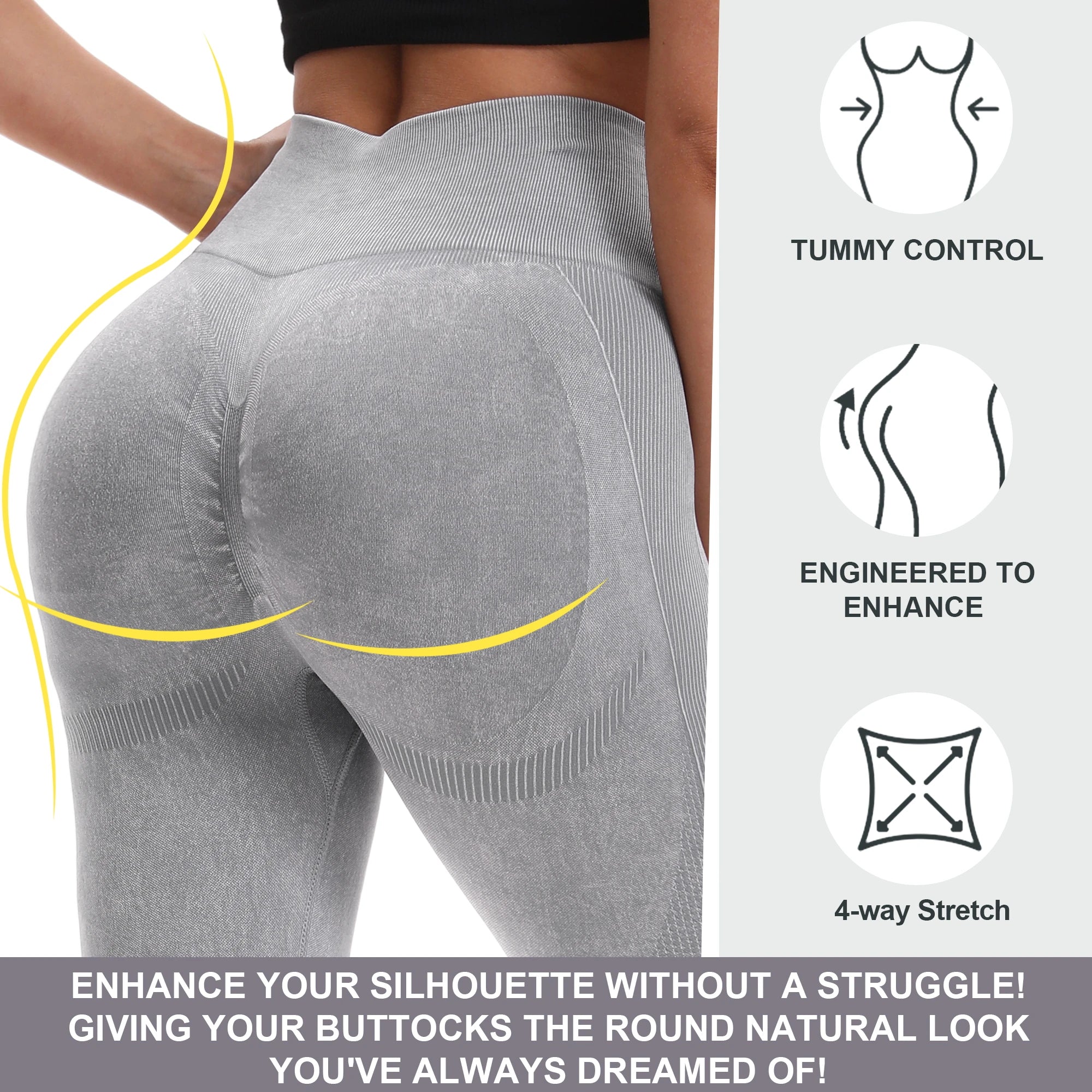 2 Pack Women’s High Waisted Seamless Yoga Leggings – Butt Lifting Tummy Control Workout Leggings, Breathable Stretch Gym Fitness Pants