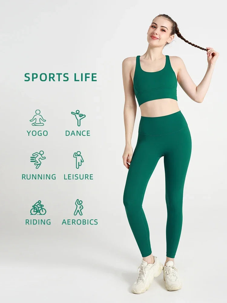 Summer Women’s 2 Piece Yoga Set – Cross Back Sports Bra & High Waist Leggings, Breathable Nylon Gym Workout Outfit